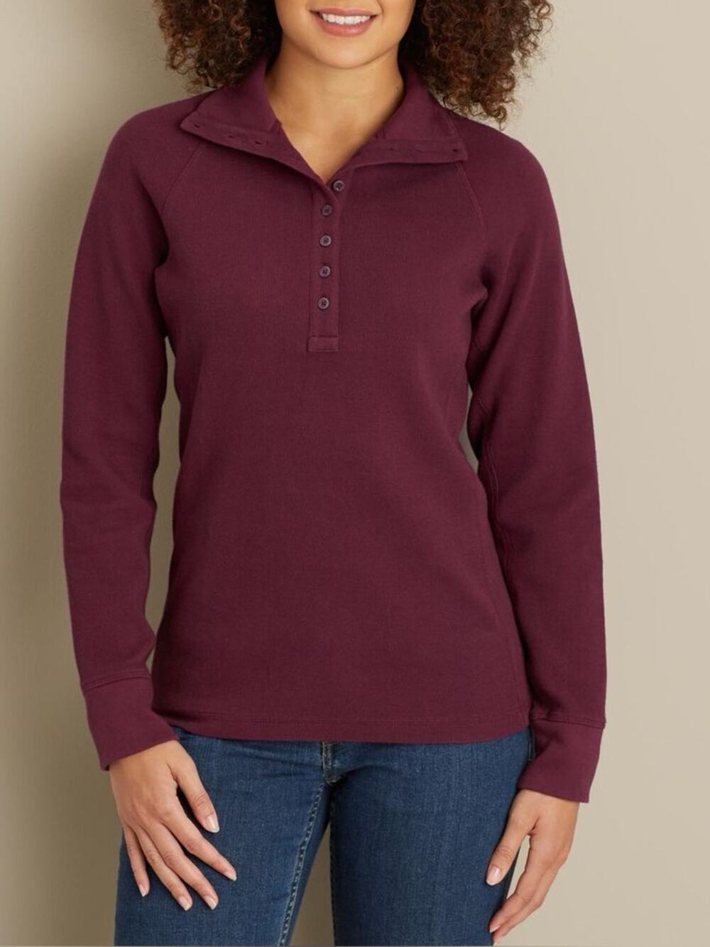 Duluth Trading Co Heritage Ribbed Mock Turtleneck Sweatshirt 2XL Maroon Outdoor